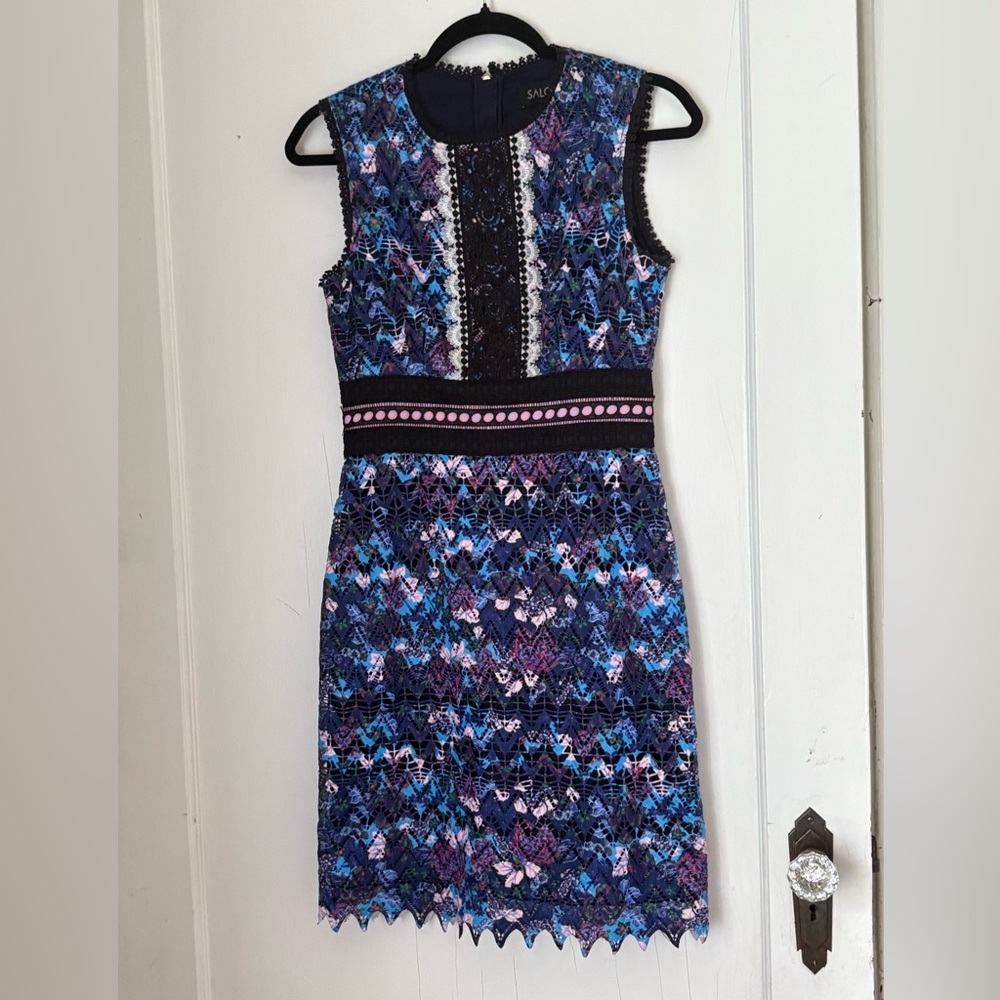 SALONI Blue Sheath Midi Dress Crew Neck Sleeveless